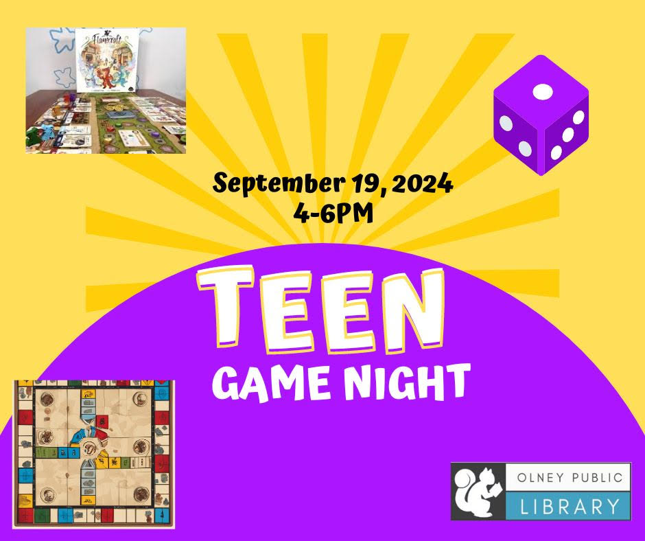 Teen Game Night Sept 19th